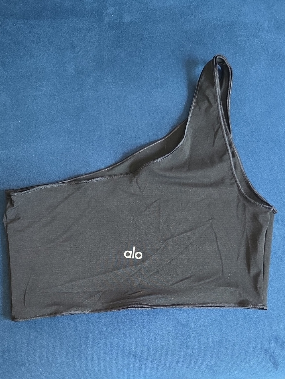 ALO Yoga Asymmetric One-Shoulder Lightweight Double Mesh Crop Top in Black